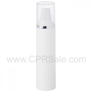 Airless Bottle, Natural Cap with Shiny Silver Band, White Pump, White Body, 50 mL